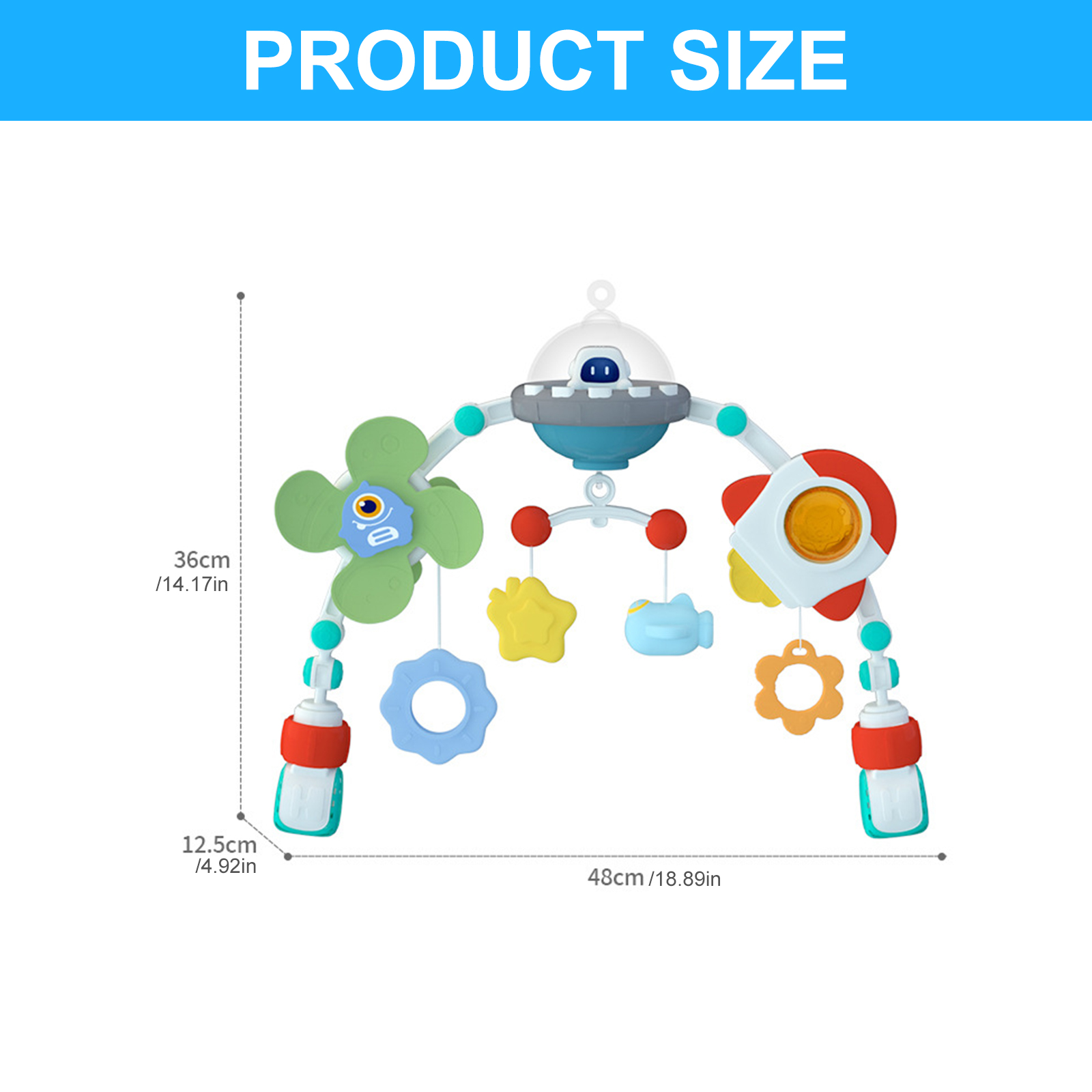 Adjustable Baby Mobile Hanger, Space Theme Crib Clip for Bassinets, Strollers, Playpens with Safe ABS Decorations