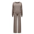 thumbnail image 4 of Scyoekwg Womens 2 Piece Sets Dressy Sweatsuit Fall Outfits Long Sleeve Tops Wide Leg Pants Fashion Casual Matching Outfits Two Piece Set (Khaki,Free Size), 4 of 4