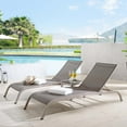 thumbnail image 2 of Lounge Chair Chaise Table Set, Aluminum, Metal, Steel, Grey Gray, Modern Contemporary Urban Design, Outdoor Patio Balcony Cafe Bistro Garden Furniture Hotel Hospitality, 2 of 7