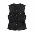 thumbnail image 2 of Chaleco Con Cinturón De Lentejuelas, Chaleco Versátil De Tweed Con Botones Dorados, Chaleco Con Botones Frontales Para Amantes De La Moda, Adultos, Para Vestir En Capas, Eventos Negro M, 2 of 6