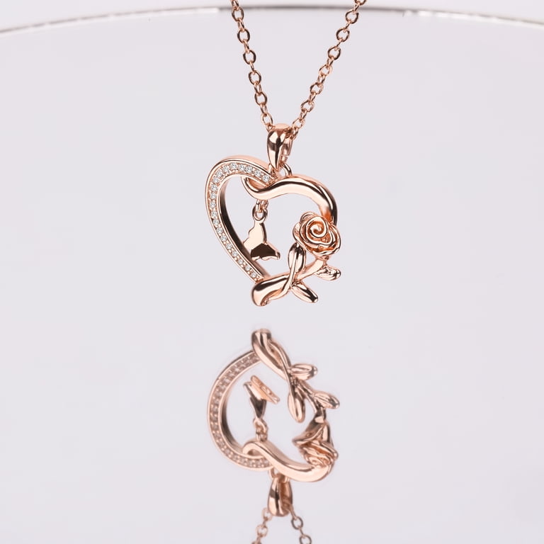 Dainty Heart & Butterfly Necklace For Women | 14K Gold Plated Crystal Best Friend Love Jewelry | Valentine's Birthday Gift