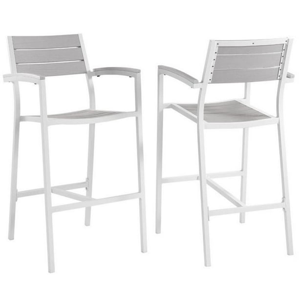 Pemberly Row Contemporary Style 29 Outdoor Patio Bar Stool In White And Light Gray Set Of 2 Walmart Com Walmart Com