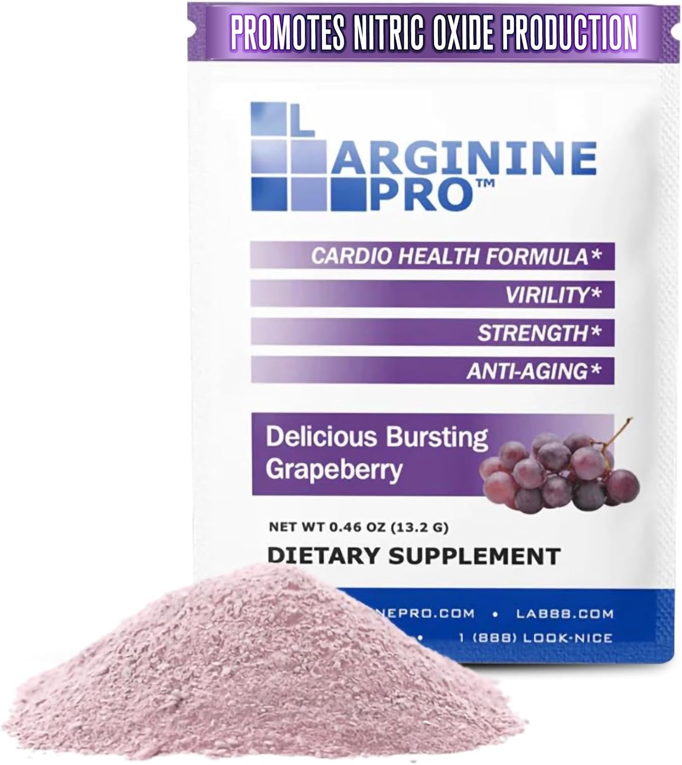 L-Arginine Pro Powder - 5500mg L-Arginine, 1100mg L-Citrulline Cardio Health (Grapeberry 2 Bags (60 Packets)