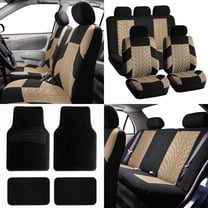 FH Group FH Travel Master Car Seat Covers for Auto, Complete Seat Covers Set with Black Carpet Floor Mats, Beige Black