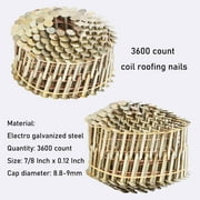 ALL-CARB 3600 Count Coil Roofing Nails 15-Degree Round Head Smooth Electrogalvanized Coil Roofing Nails 7/8 Inch, 0.12 Inch Ring Shank, Wire Weld Collated Roofing Nails Cap Warp 8.8-9mm
