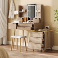 thumbnail image 1 of 7-Drawer Vanity Desk with LED Mirror & Carved Details, Fluted Makeup Table with Metal Legs and PU Stool, Carved Dressing Table with Jewelry Storage for Bedroom, 1 of 9
