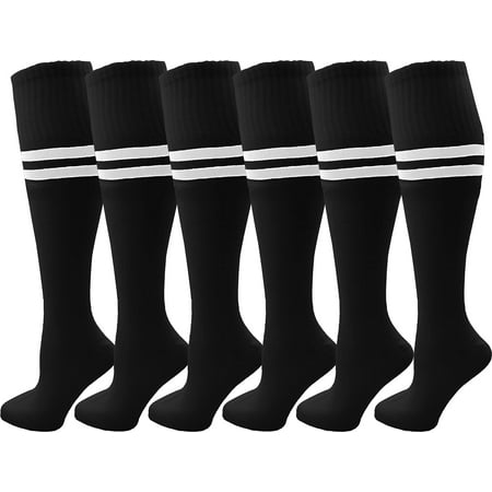 

Kids Soccer Socks 6 Pairs for Boys Girls Youth Knee High Athletic Sports Football Gym School Team Pack Children (as1 alpha s regular Black w/White Stripes)