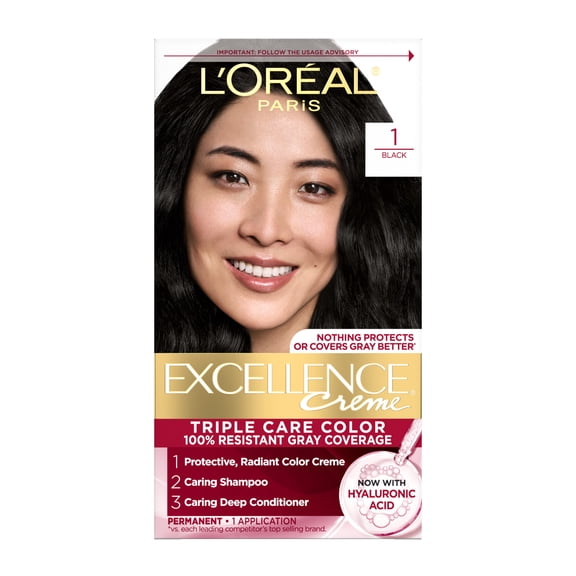 L'Oreal Paris Excellence Creme Permanent Hair Color, Black, 1 kit