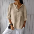 thumbnail image 2 of Yubnlvae Linen V-Neck 3/4 Sleeve Tops for Women - Summer Beach Vacation Blouses (Breathable Cotton, Loose Tunic Fit) Khaki L, 2 of 6