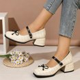 thumbnail image 6 of IEMIEMIEM Women's Chunky Heels Mary Jane Shoes Classic PU Leather Pumps Round Toe Bow Patent Strap Buckle Dress Shoes Casual Daily Work Versatile 8.5 wide, 6 of 6