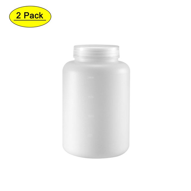 Unique Bargains Plastic Lab Chemical Reagent Bottle 2000ml/67.6oz Wide Mouth Sample Sealing Liquid Storage Container 2 pcs