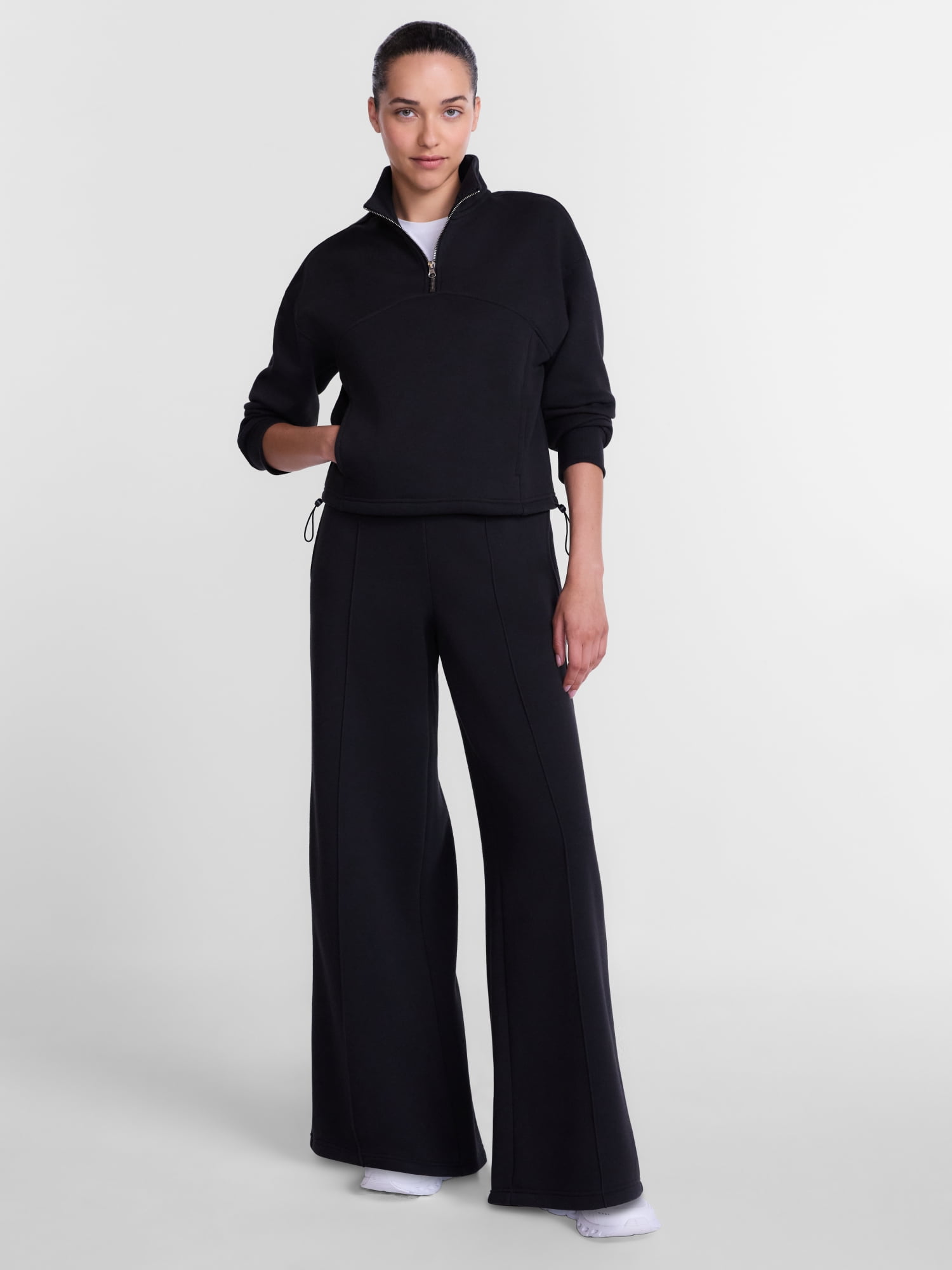Athletic Works Women's and Women's Plus Pintuck Wide Leg Fleece Pants, 30" Inseam, Sizes XS-4X