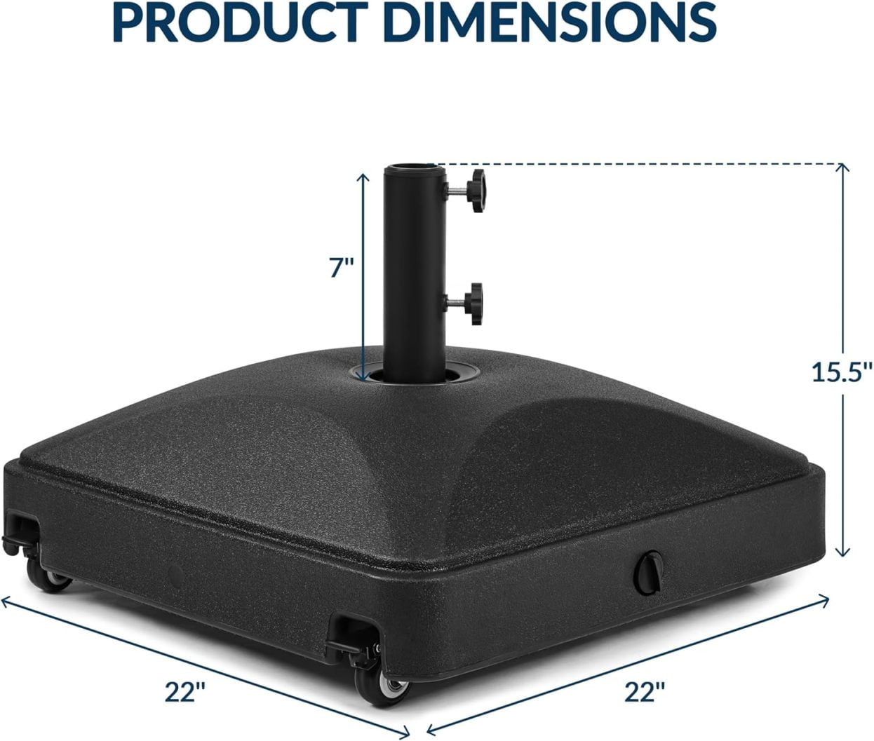 WJSP Fillable Mobile Umbrella Base, Heavy Duty Patio Umbrella Pole Holder for Outdoor 4 Wheels, 2 Locks 2 Knobs 123lb Capacity for Deck, Poolside, Garden, Black