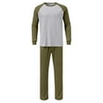 thumbnail image 6 of BiZtdJrK Mens Pajama Sets Color Block Raglan Long Sleeve Round Neck Tops and Pants Casual 2 Piece Outfits Loose Loungewear Set Army Green L, 6 of 8