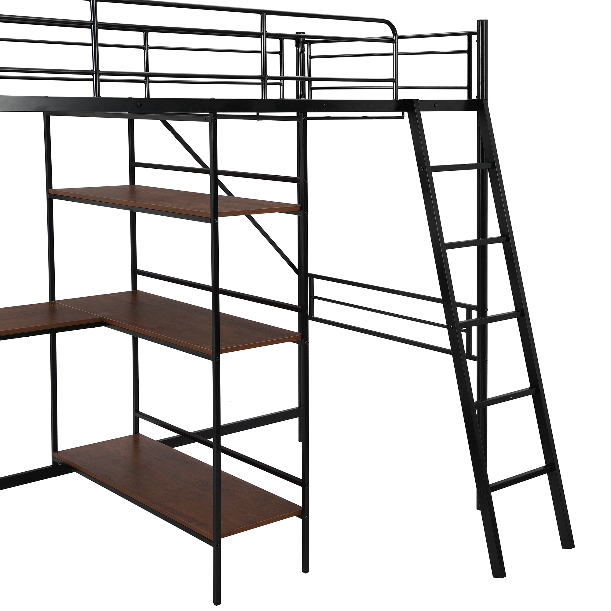 Loft Bed for Kids Bedroom Twin Size Loft Bed with BuiltinDesk and Threetier Shelves Black