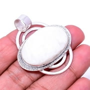 White Scolecite - India Designer Handmade 925 Sterling Silver Pendant 1.76" P63