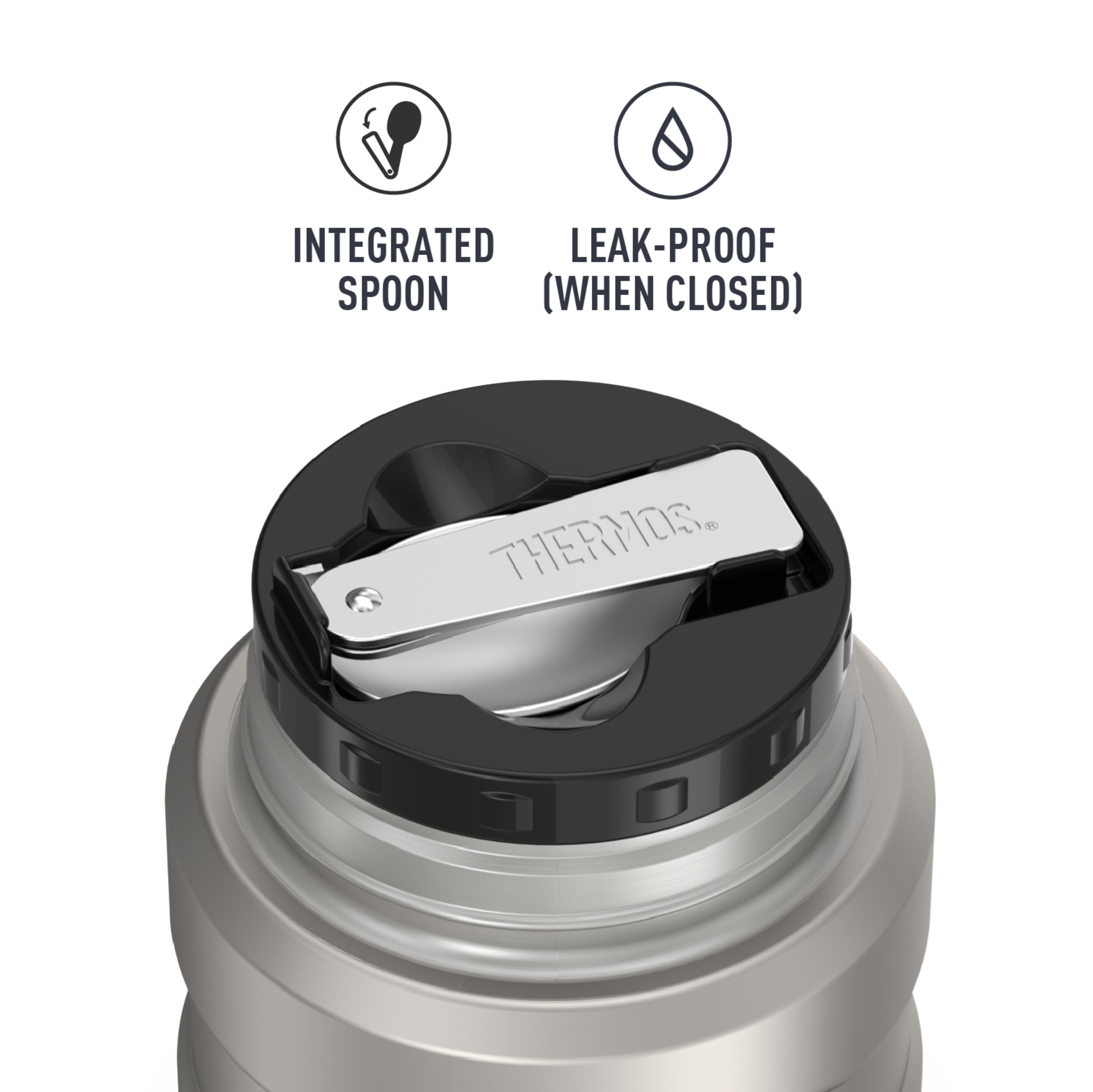 Thermos Stainless King Vacuum Insulated Food Jar with Folding Spoon, Matte Stainless, 16oz