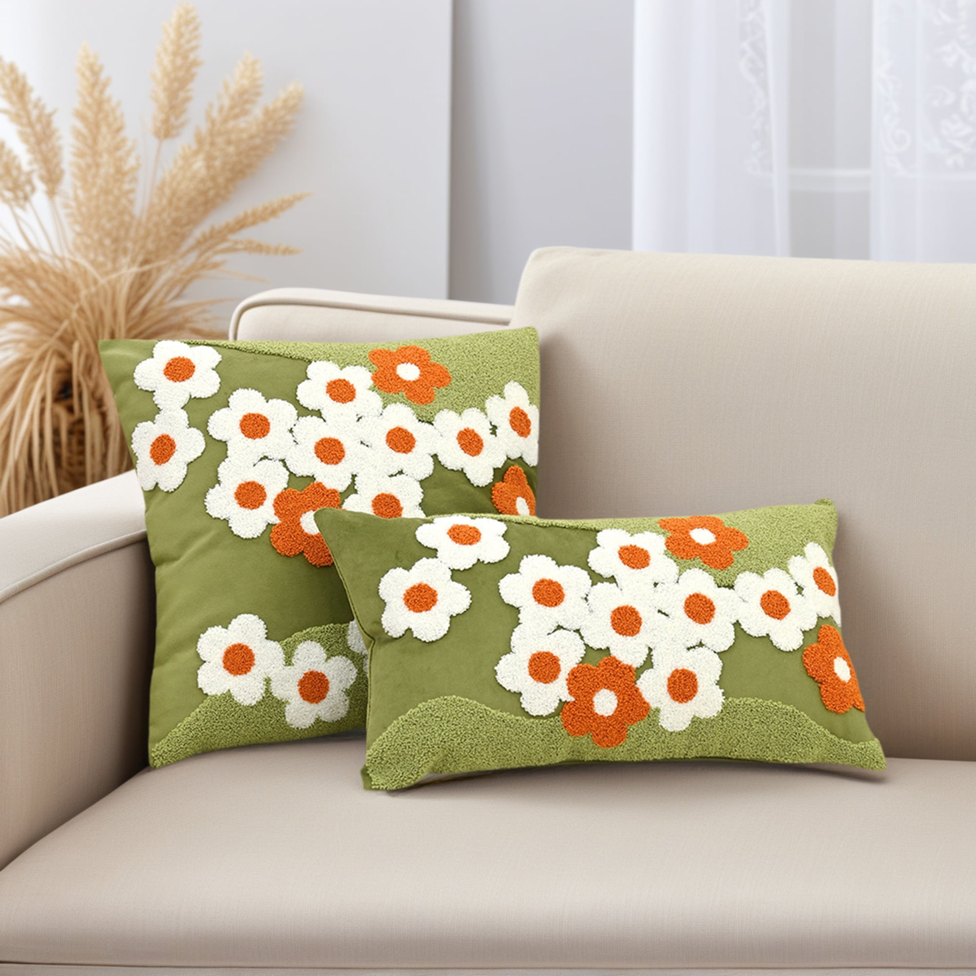 Unique Bargains Pack of 2 Velvet Embroidery Floral Throw Pillow Covers 18" x 18" Green