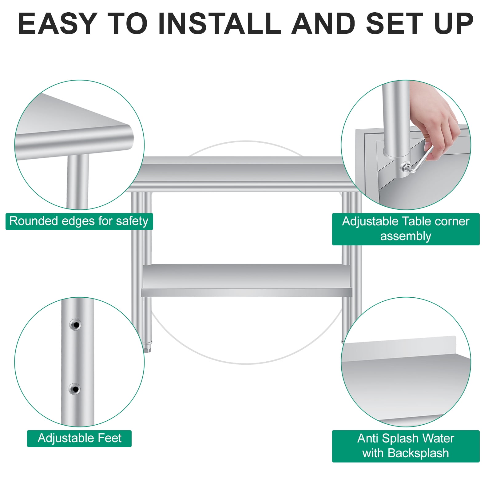Stainless Steel Prep Table with Backsplash - Adjustable Undershelf - Commercial Kitchen Worktable for Restaurant, Home, Outdoor - Size 60x24 Inch