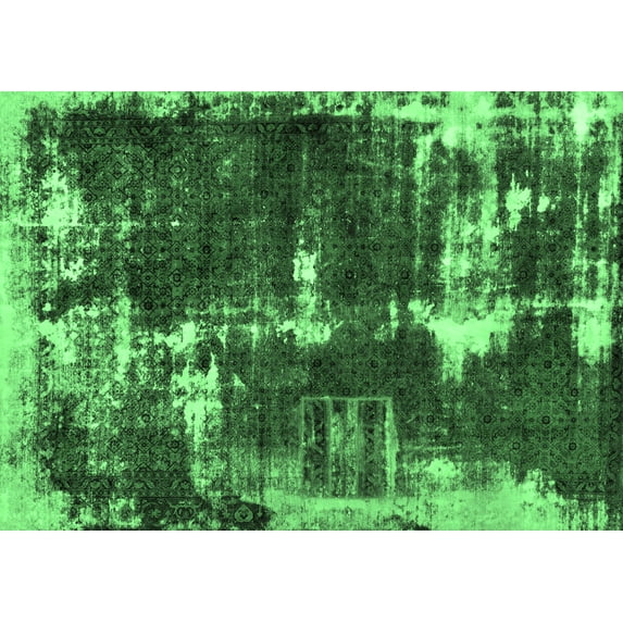 Ahgly Company Indoor Rectangle Abstract Emerald Green Modern Area Rugs, 7' x 10'