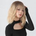 thumbnail image 4 of Women's Curly Wig Party Costume Wig Trendy Golden Gradient Hair Wigs with Bangs Cute Wavy Hair Wig with Hair Net for Women Party Daily Use, 4 of 5