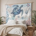 thumbnail image 3 of Coastal Turtle Tapestry for Bedroom Wall Hanging Tapestry, Rustic Nautical Starfish Conch Coral Wood Ceiling Backdrop Tapestries Poster Blanket Wall Decor for Teens Room Living Room Dorm 59" x 79", 3 of 8