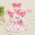 thumbnail image 5 of Douhoow 2Pcs Infant Girl Easter Clothes 3M 6M 9M 12M 18M Baby Short Sleeve Pink Romper Rabbit Heart Print Suspender Skirt, 5 of 8