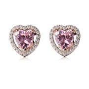 PJ JEWELRY 14k Rose Gold Plated 1 Ct Created Halo Heart Pink Sapphire Stud Earrings