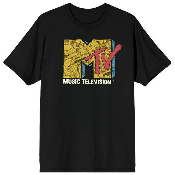 MTV Sunglasses & Cassette Tapes Logo Adult Black Crew Neck Short Sleeve T-shirt-5XL