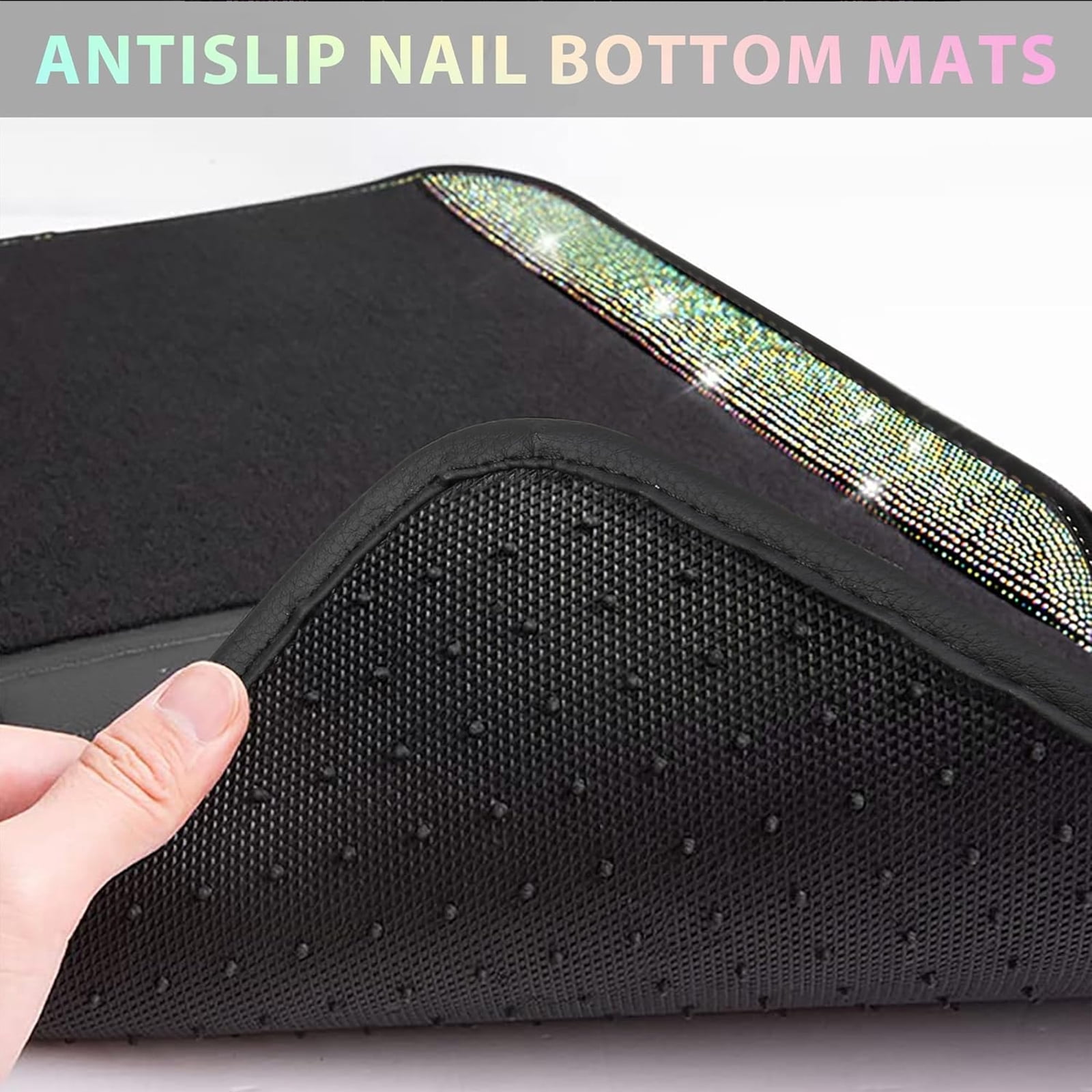 Car-Grand Bling Rhinestone Diamond car floor mats shining carpet sparkly glitter crytal with anti-slip heel waterproof universal fit cute girl women 4pcs Multi-color