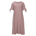 thumbnail image 6 of Afdoent Dresses For Women Solid Color Dress With V Neck Short Sleeve Lace Frilly Long Dress Beach Vacation Outfits Classic, 6 of 6