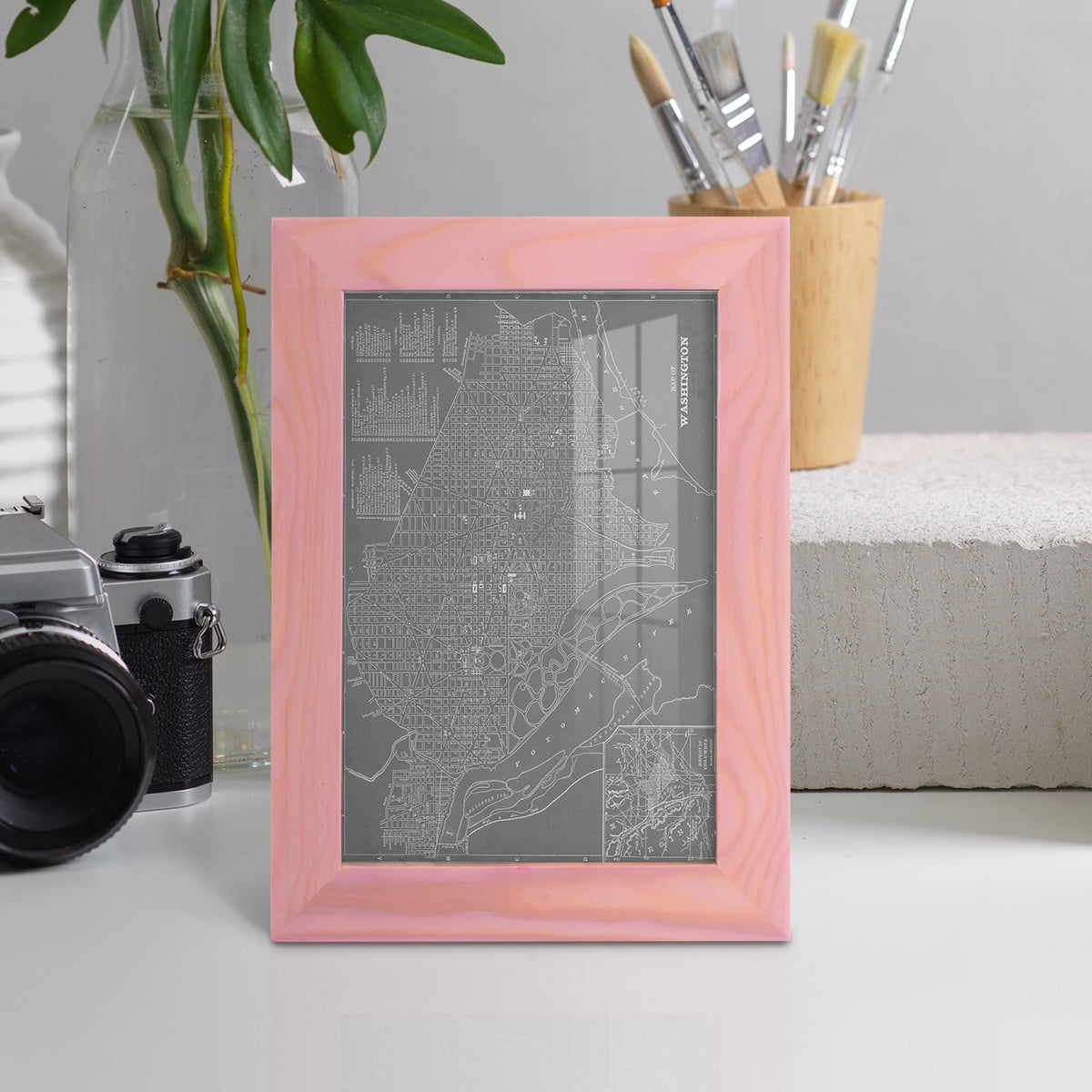 City Map of Washington D.C. -Framed Print w/glass-Sunset Pink