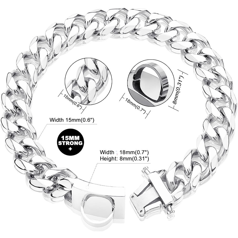 Silver Big Chains Dogs Collar Choker Necklace For Large Medium French English Bulldog Rottweilers