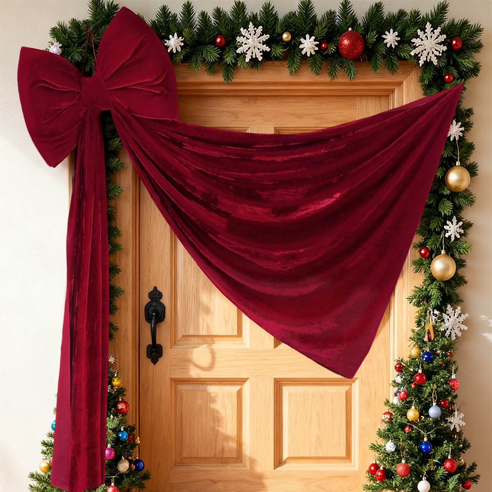 Deeceymbur Burgundy Velvet Christmas Bow Hanging Ornament for Tree Decoration Holiday Festive Decor