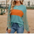 thumbnail image 3 of Olyvenn Long Sleeve Spring Tops Oversized 2025 Trendy Round Crew Neck Casual Color Block Womens Shirts Blouses Green 8-10, 3 of 9