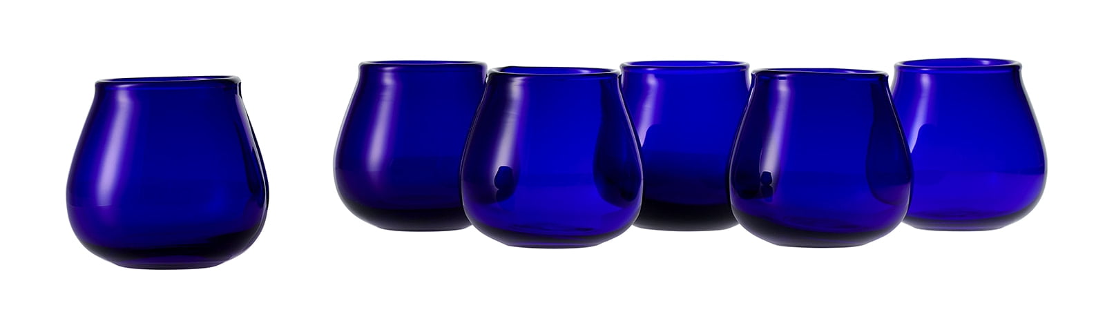 Votive Candle Holder Glass Cobalt Blue Floral Design 3.5"Dia 3.25"High Set of 6 