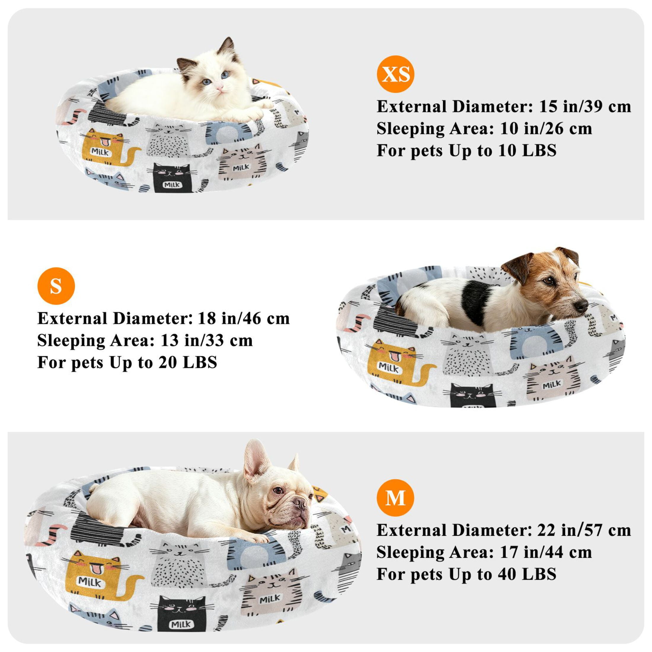 Iauyy Pet Couch Donut Cat Bed for Indoor Cats/Small Dogs Washable & Machine with Non-slip Bottom Calming Cat Furniture, Playful Graffiti Style (XS)