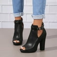 thumbnail image 2 of Fashion Open Peep Toe Booties for Women Cutout Side Strap Buckle Chunky Block Heel Sandal Short Ankle Boots Dressy Sandals, 2 of 5