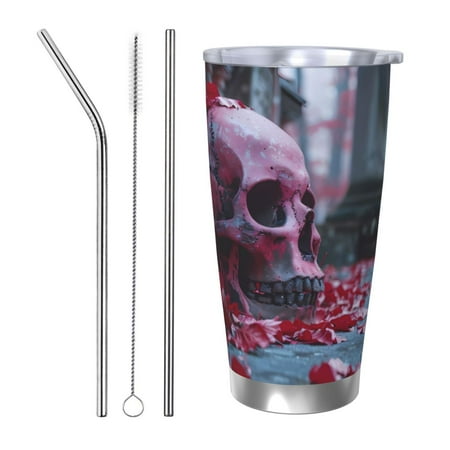 

Matuu Gothic Red Skull Cemetery for 20oz Durable Thermal Cups Keep Drinks Cold and Hot Insulated Car Mug with Lid-Straw Three-piece Set
