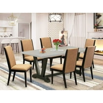 East West Furniture V-Style 7-piece Wood Dining Room Set in Black/Light Sable