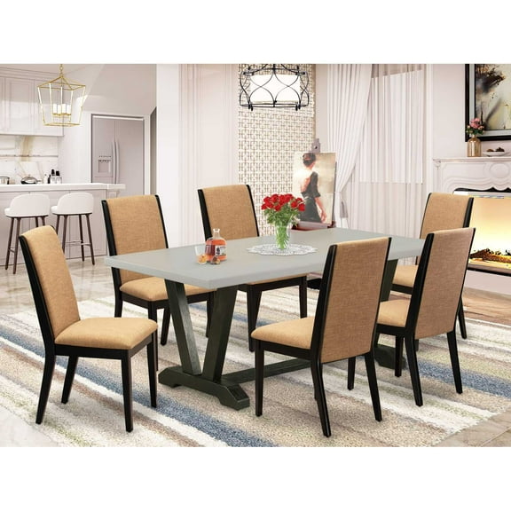 East West Furniture V-Style 7-piece Wood Dining Room Set in Black/Light Sable