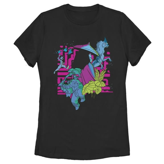 Women's Raya and the Last Dragon Colorful Characters in Action  Graphic Tee Black Large