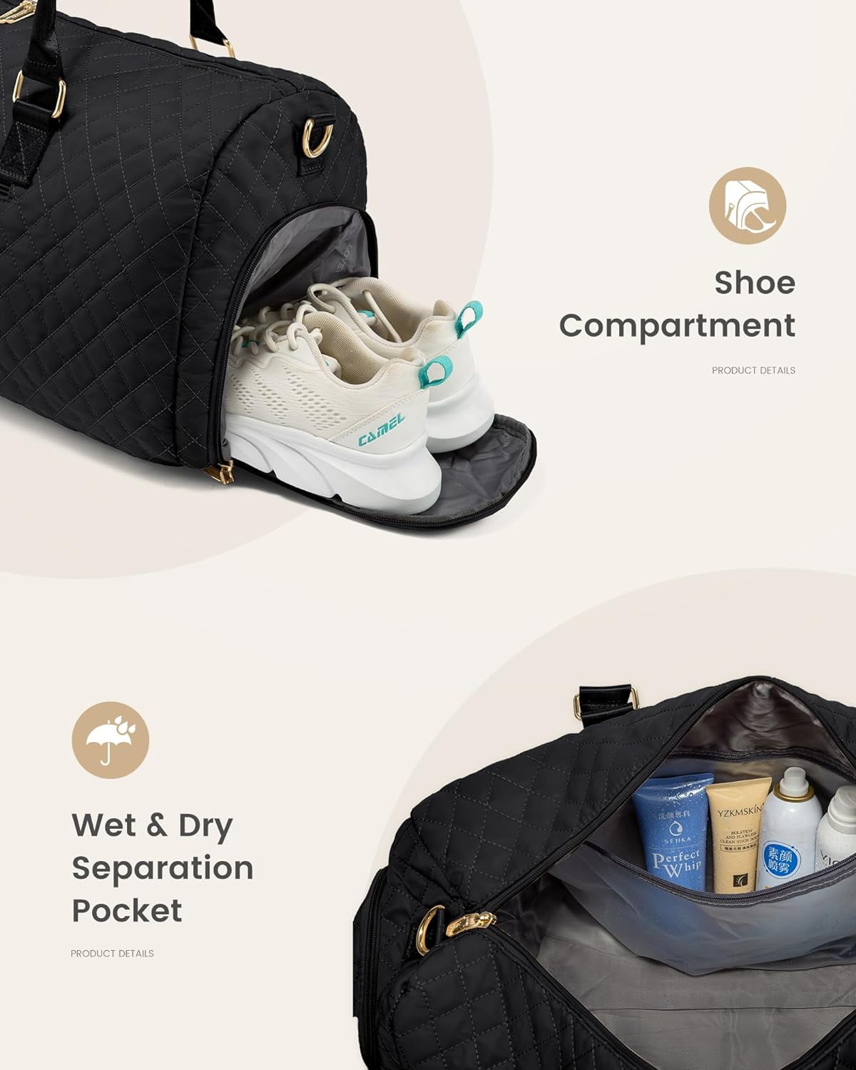 Travel Duffle Bag, Weekender Bag for Women with Toiletry Bag, Carry on Overnight Bag with Shoe Compartment, Gym Duffel Bag with Wet Pocket, Mommy Hospital Bags for Labor and Delivery