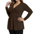thumbnail image 3 of Plus Size V Neck Long Sleeve Tops for Women Solid Color Casual Pleated T-shirt Spring Autumn Lightweight Blouse,Female Plus Size Slim Fit Pullover Tops,L-5XL, 3 of 5