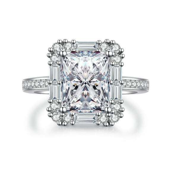 Exquisite 4 Carat Lab Created Moissanite Rings for Women Radiant Cut D Color VVS1 925 Sterling Silver Diamond Engagement Rings Ideal Choice for Couple Parties Date Travel