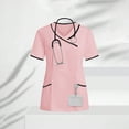 thumbnail image 2 of Women's Mock Wrap V-Neck Scrub Top with 2 Pockets Plus Size Short Sleeve Stretchy Nurse Uniform Tee Shirts, 2 of 9