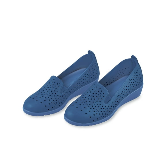 Collections Etc Women's Comfortable Laser Cut-Out Easy Slip-On Shoes Navy 6