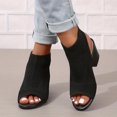 thumbnail image 4 of Honeeladyy Womens Stretchy Knit Chunky Block Heel Sandals Summer Open Toe Breathable Knitting Ankle Strap Sandals for Wedding Party Birthday Gifts for Wife Black Size 37, 4 of 5
