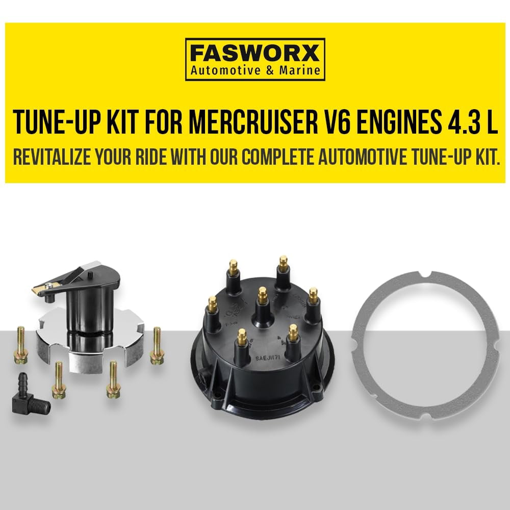 4.3 4.3L V6 Ignition Distributor Cap Rotor Spark Plug Wires Tune UP KIT Compatible with MERCRUISER Mercury Marine Thunderbolt TKS 84-816761Q16, 815407Q5 by FASWORX