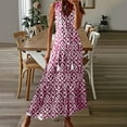 thumbnail image 2 of Moxiu Women Boho Summer Maxi Dress Short Sleeve Tassel V Neck Ruffle Floral Printed Flowy A-Line Beach Travel Dresses 2025 Hot Pink,XXXL, 2 of 5